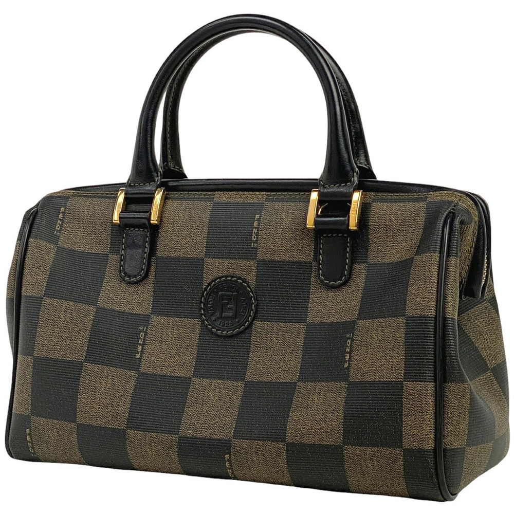 Fendi logo handbag checkered canvas Khaki Green black